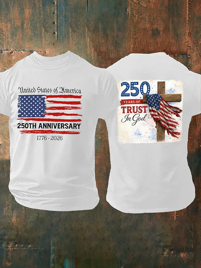 T-shirt da uomo retrò "In God We Trust" 250° anniversario 1776-2026 con stampa