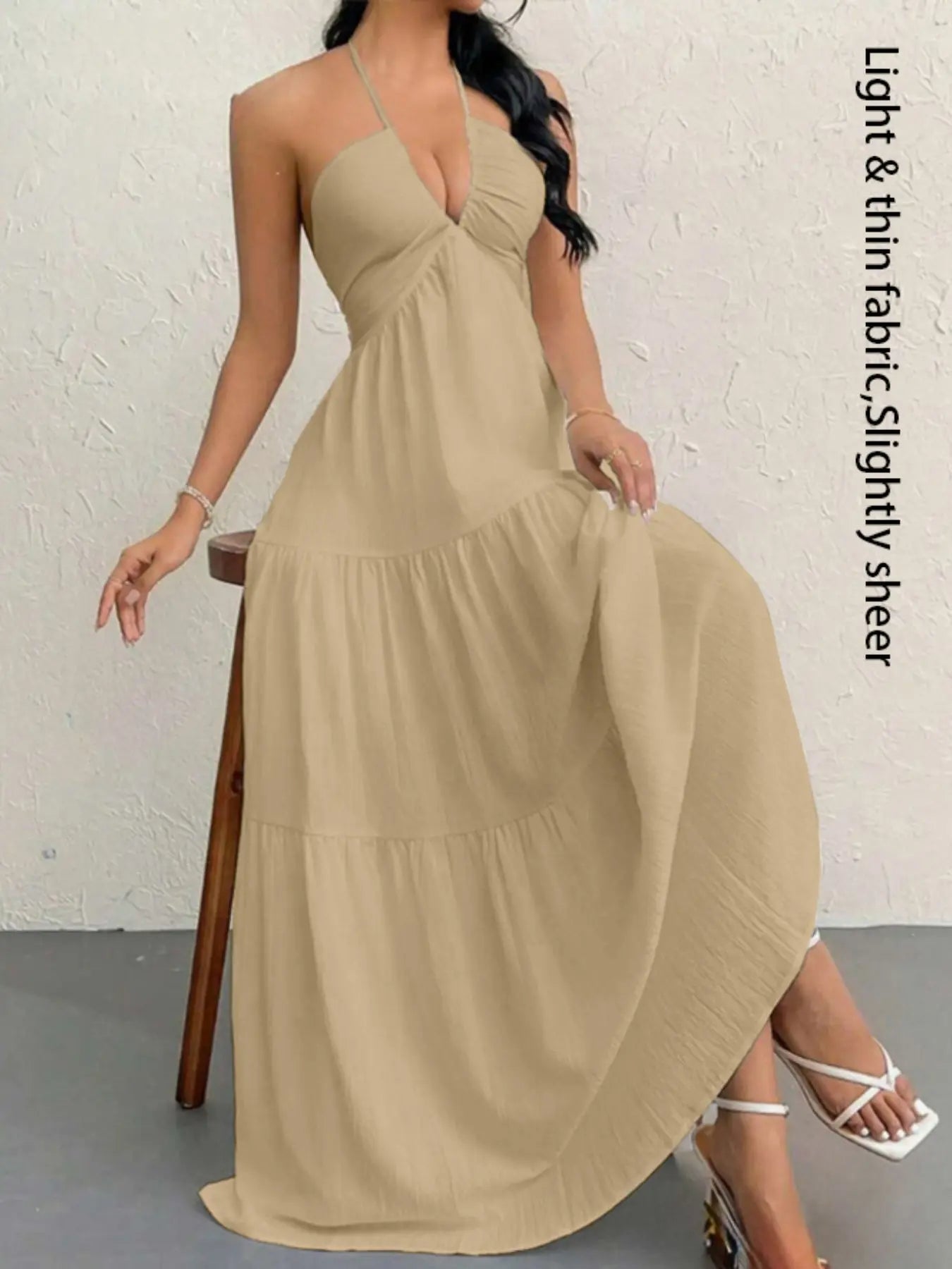 Robe unie pour femme, vêtements d'été pour femme, robe décontractée sans manches et dos nu pour les vacances à la plage, vêtements d'été pour femme