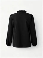 Chemisier élégant à col en V pour femme avec volants, chemise tissée ample pour toutes les saisons, haut décontracté uni pour le bureau