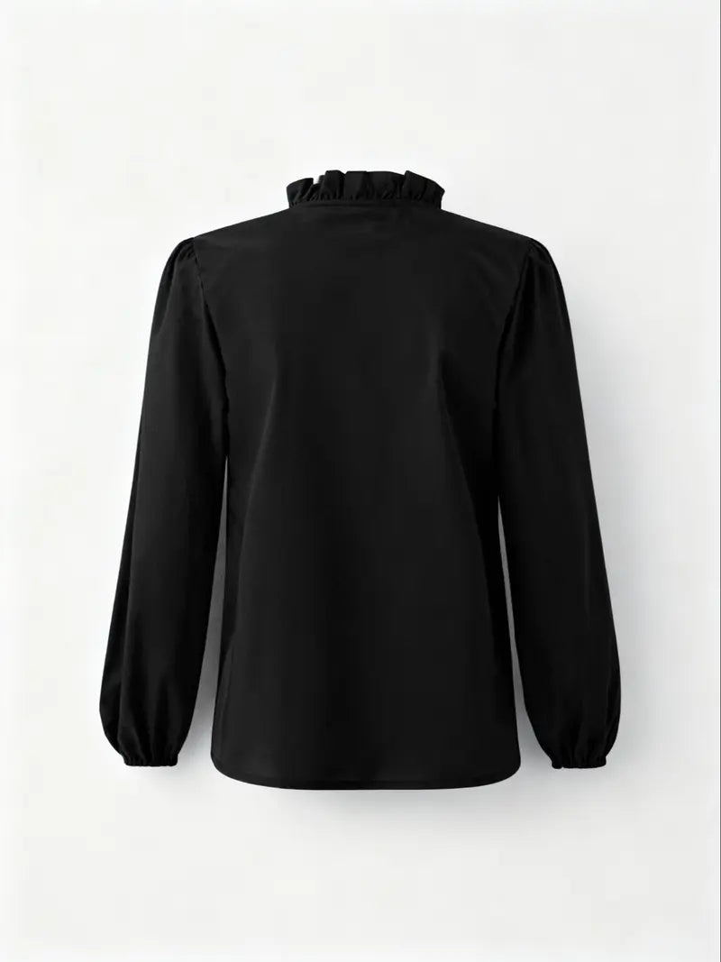 Chemisier élégant à col en V pour femme avec volants, chemise tissée ample pour toutes les saisons, haut décontracté uni pour le bureau