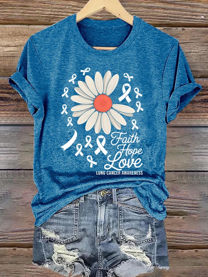 Women'S Casual Long-Sleeve Printed T-Shirt "Faith, Hope, Love, Lung Cancer Awareness"