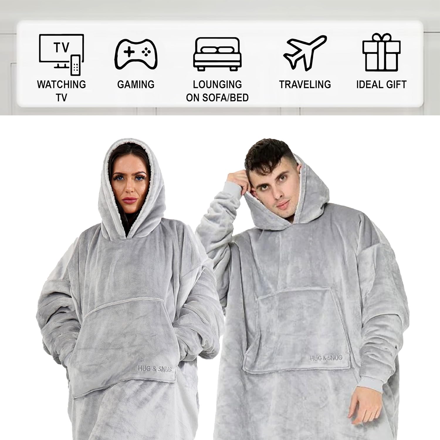 Couverture Sweat à Capuche Géante Homme Femme, Polaire Sherpa Ultra Douce Chaude Confortable Portable, Plaid Couverture à Manches pour Adultes Ados avec Grande Poche