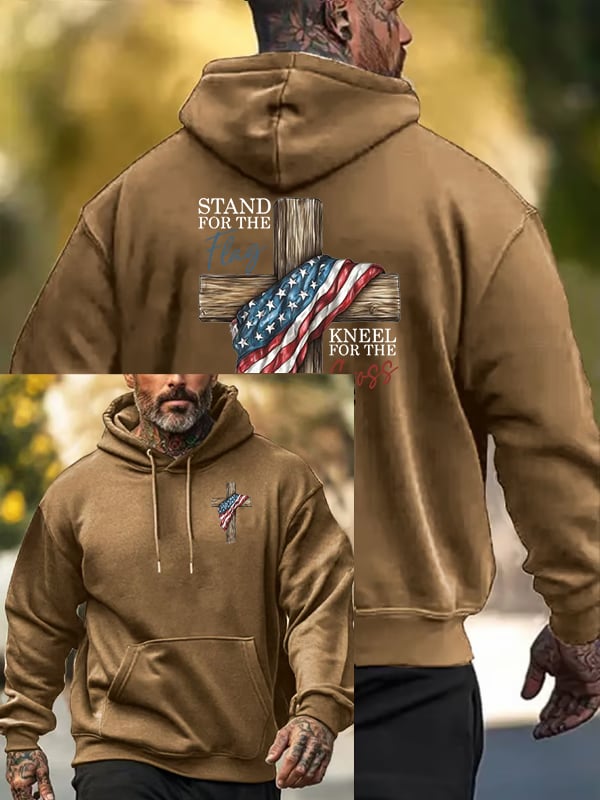 Felpa casual da uomo con stampa "Stand For The Flag Kneel For The Cross"