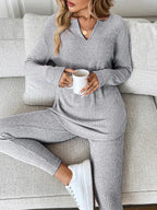 Ensemble 2 pièces décontracté femme, t-shirt à manches longues et legging en maille côtelée peluche, automne/hiver