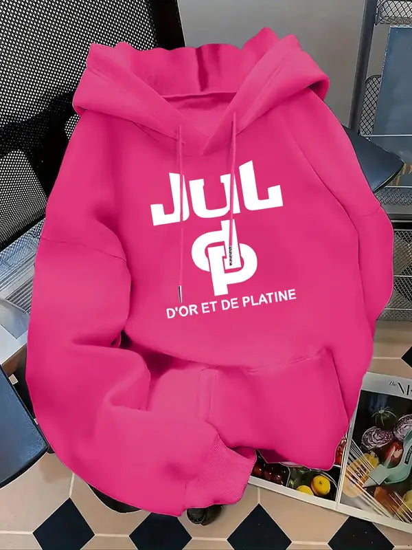 Felpa con Cappuccio Stampata con Lettere da Donna, Felpa Casual a Maniche Lunghe con Cappuccio per Autunno e Inverno, Vestiti da Donna per l'Uso Quotidiano