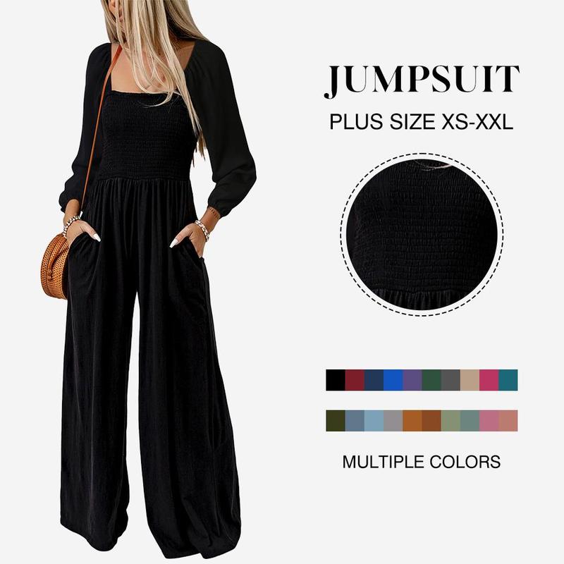 Salopette ample décontractée pour femme, combinaison une pièce à manches longues, jambes larges, pantalon long, barboteuse avec poches