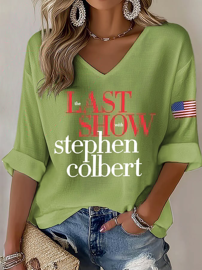 V-Neck Retro Last Show Print T-Shirt