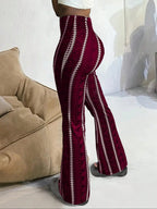 Pantaloni attillati in maglia svasati con stampa geometrica da donna, pantaloni casual estivi comodi ed eleganti per l'uso quotidiano, capi inferiori da donna per tutte le stagioni