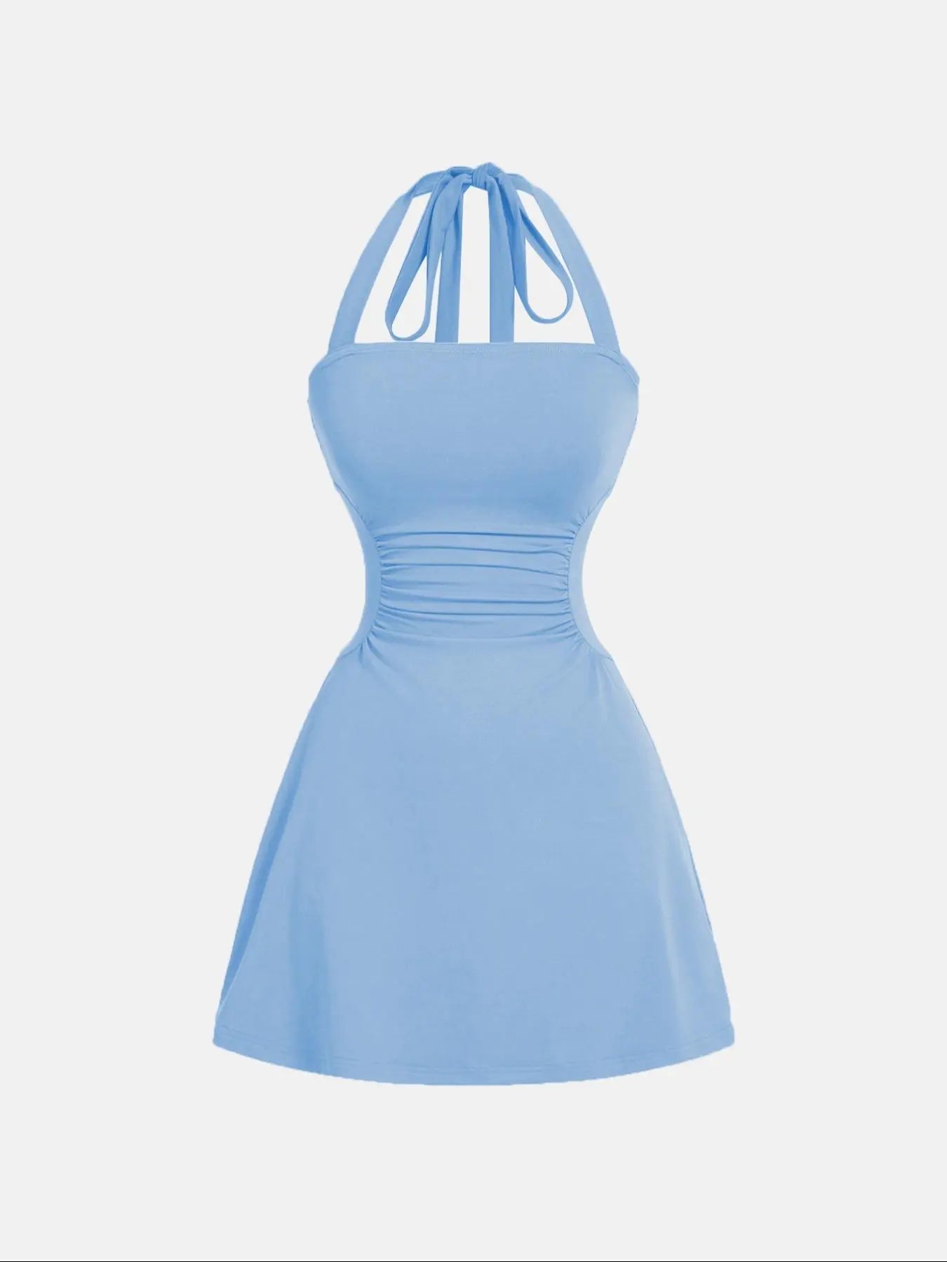 Robe licou unie froncée à nouer dans le dos pour femme