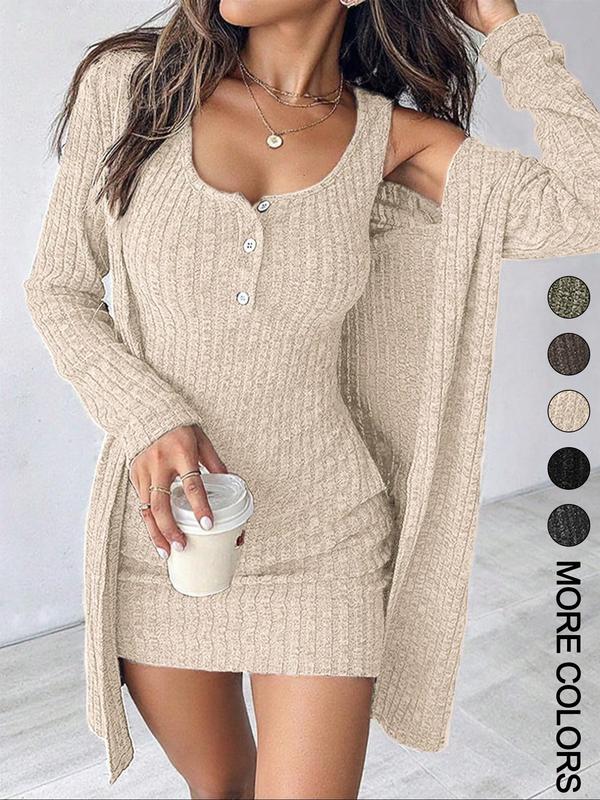 Ensemble robe et haut rayés pour femme, style décontracté, tissu confortable, design tendance, parfait pour un usage quotidien, vêtements