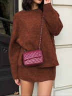 Set due pezzi autunno inverno da donna, stile elegante per il lavoro e il tempo libero, eleganza casual con top e gonna in maglia, perfetto per uscite alla moda, abbigliamento femminile