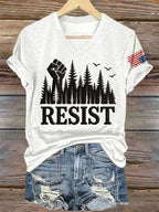 V-Neck Retro Resist Save The Forest Service Print T-Shirt