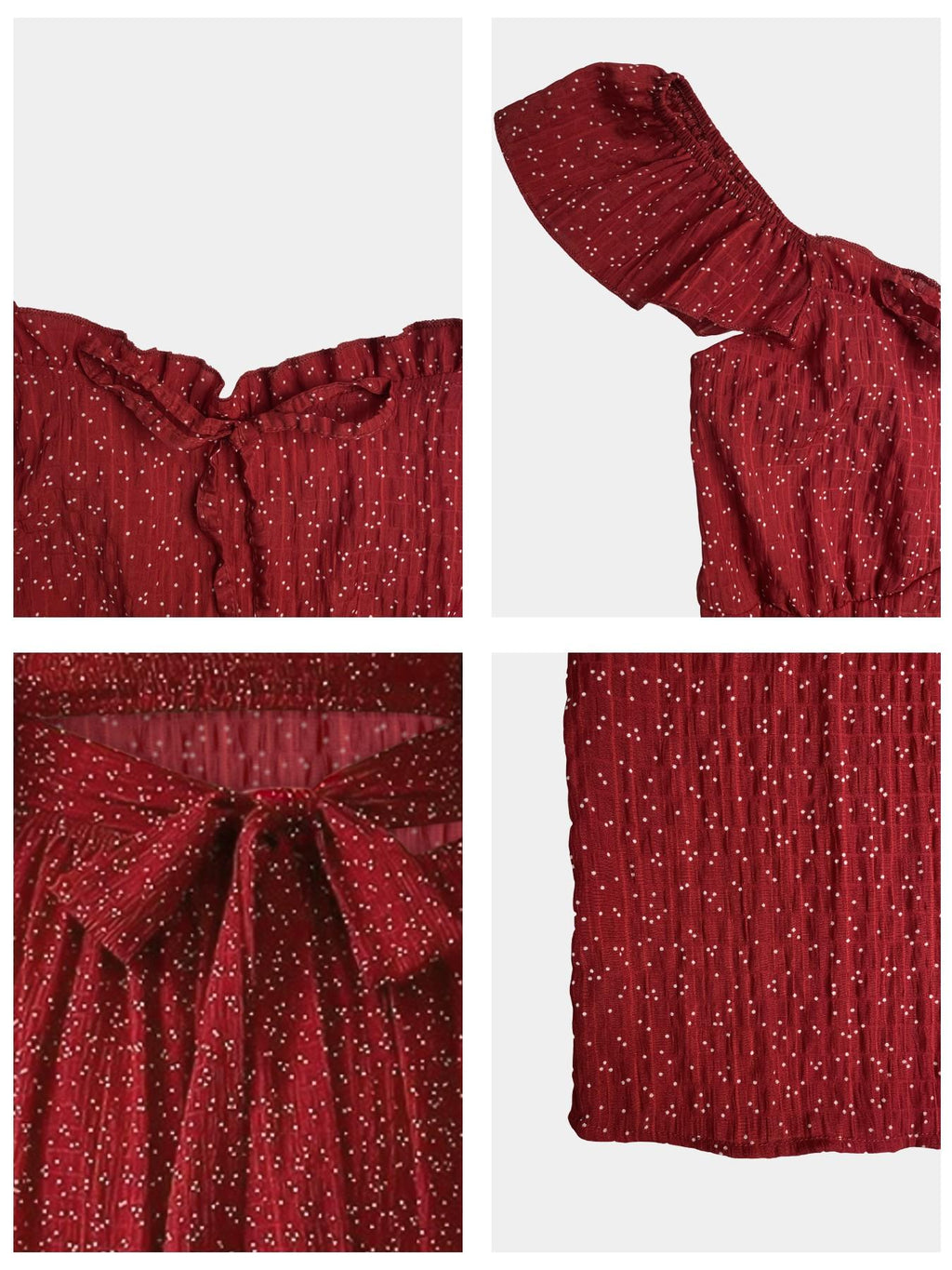 1 Robe Longue Volantée à Col Carré et Pois Printemps-Été