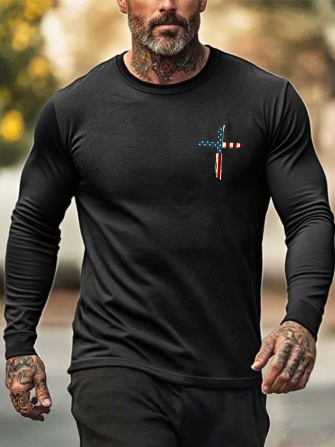 🔥Compra 3 e ottieni il 15% di sconto🔥T-Shirt da uomo con stampa "Stand For The Flag Kneel For The Cross"