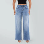 Magic SHAPUM Jeans BBL da Donna a Vita Media-Bassa, Gamba Larga, Vestibilità Comoda, Elasticizzati, in Denim, NERI, in Denim Elasticizzato, Gamba Larga, Jeans Larghi