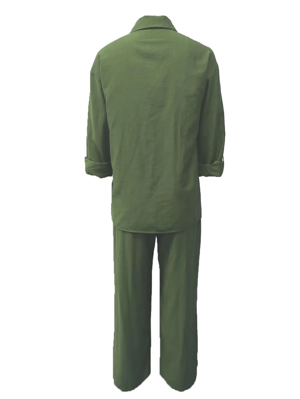 Ensemble Femme Chemise Couleur Unie & Pantalon Large, Tenues Deux Pièces Décontractées Confortables et Respirantes pour le Quotidien en Extérieur, Vêtements Femme pour Printemps Automne