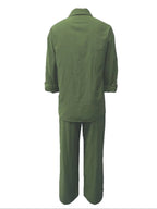 Ensemble Femme Chemise Couleur Unie & Pantalon Large, Tenues Deux Pièces Décontractées Confortables et Respirantes pour le Quotidien en Extérieur, Vêtements Femme pour Printemps Automne
