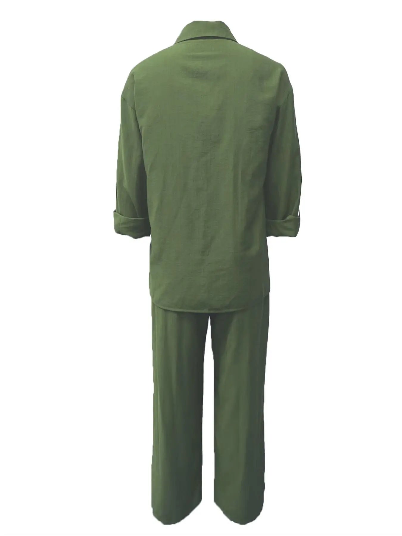 Ensemble Femme Chemise Couleur Unie & Pantalon Large, Tenues Deux Pièces Décontractées Confortables et Respirantes pour le Quotidien en Extérieur, Vêtements Femme pour Printemps Automne