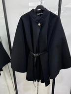 Manteau cape en laine ceinturé à boucle unie pour femme