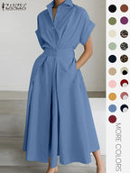 Robe unie à col pour femme, robe décontractée à manches courtes pour l'été, vêtements pour femmes pour le quotidien