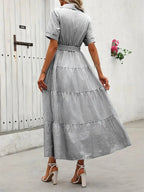 Abito da donna a righe con cintura, abito lungo elegante e casual per l'estate, abbigliamento da donna per l'uso quotidiano