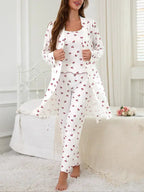Ensemble nuisette et pantalon à bretelles pour femme à imprimé cerises