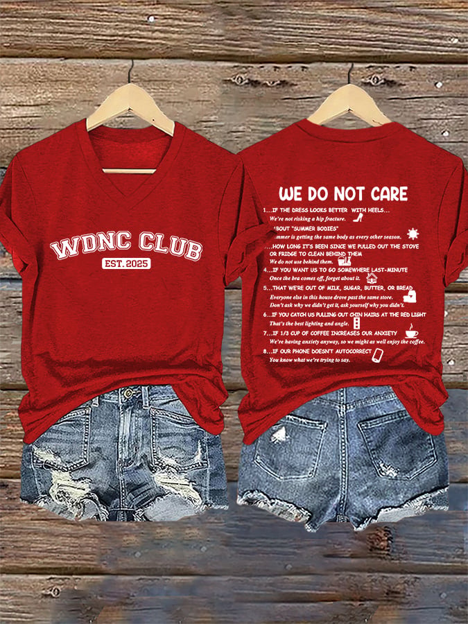 V-Neck Retro Funny WDNC Club Menopause Perimenopause Print T-Shirt