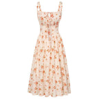 Robe longue d'été de style corset milkmaid sans manches à bretelles pour femme