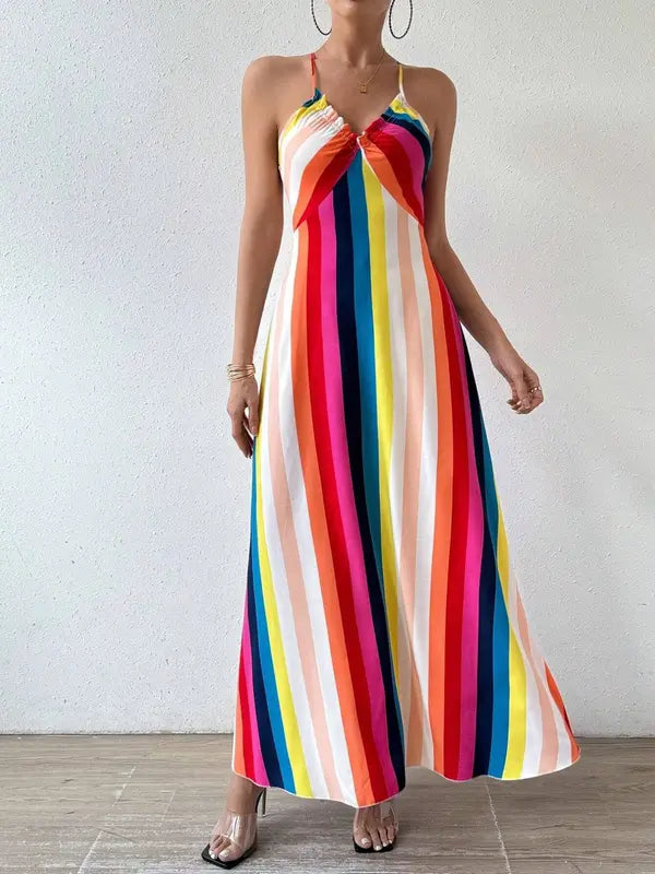 Robe caraco dos nu à imprimé ethnique pour femme