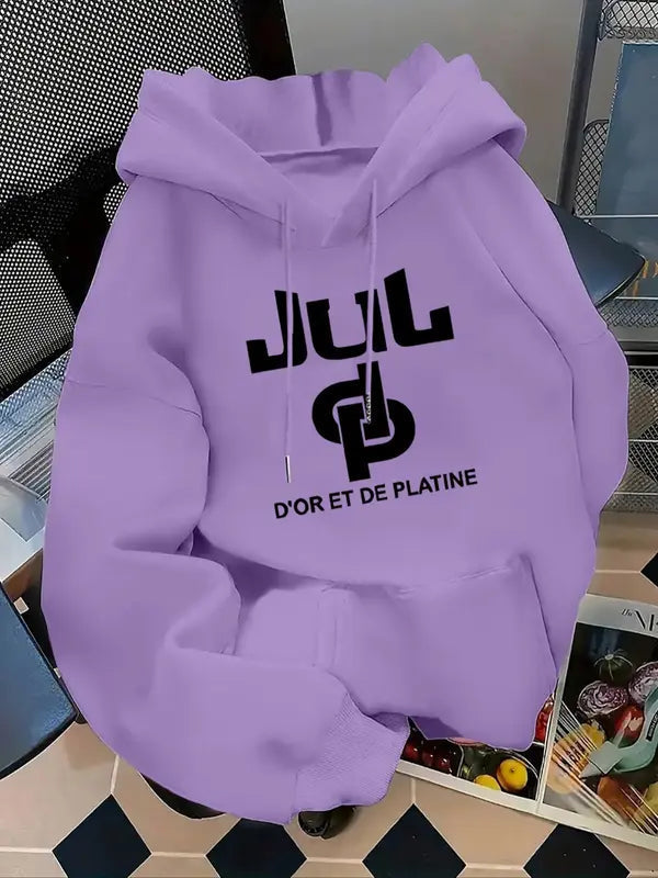 Felpa con Cappuccio Stampata con Lettere da Donna, Felpa Casual a Maniche Lunghe con Cappuccio per Autunno e Inverno, Vestiti da Donna per l'Uso Quotidiano