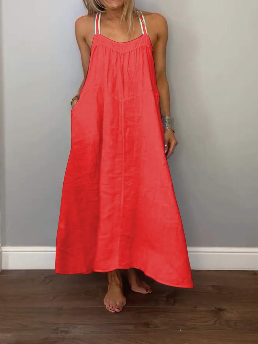 Robe nuisette femme en coton et lin uni