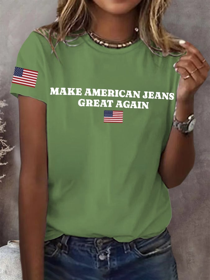 🔥Compra 3 e ottieni il 15% di sconto🔥T-shirt stampa "Make American Jeans Great Again" retrò