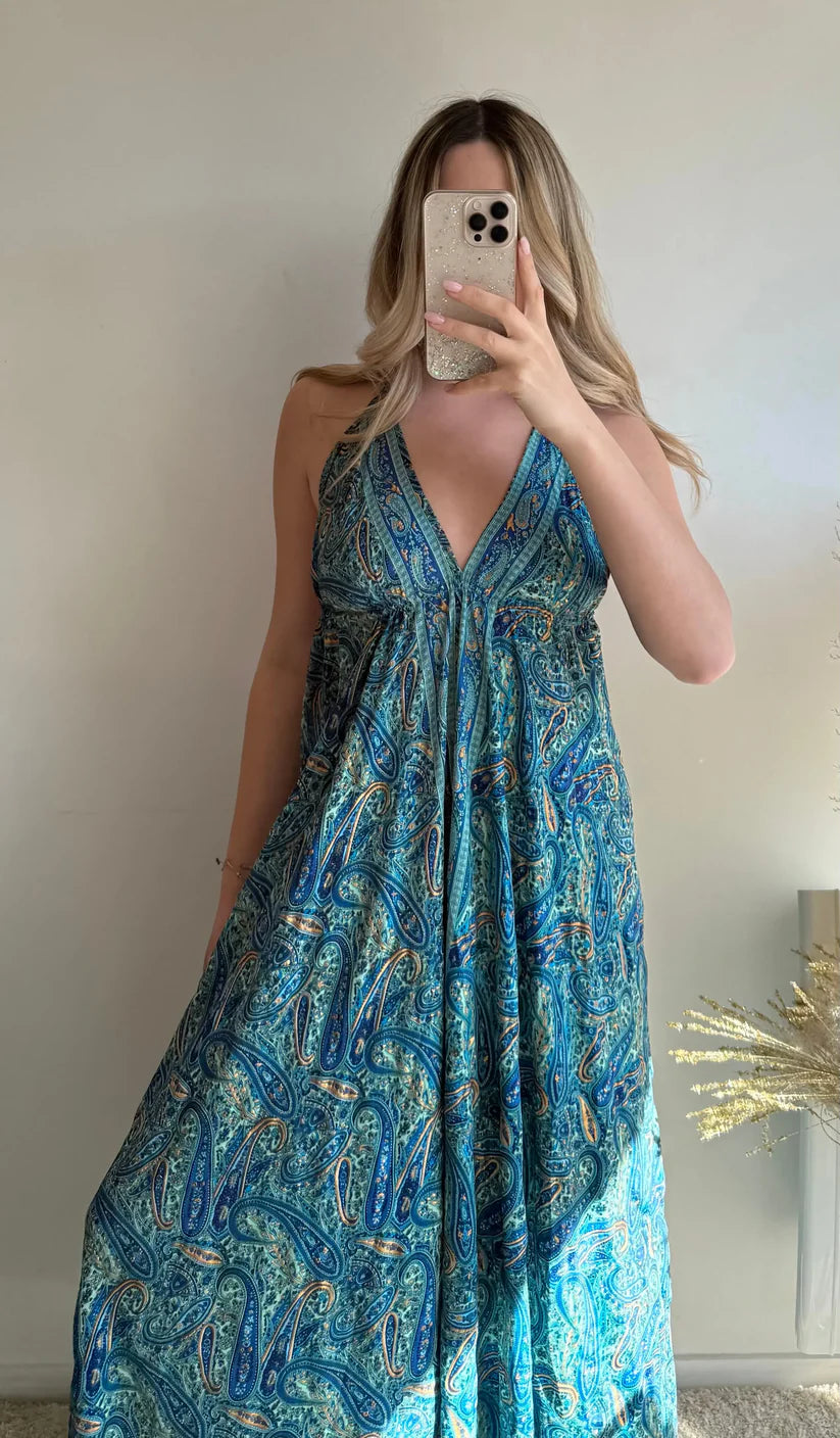 Vestito lungo da donna stile boho chic - rosso