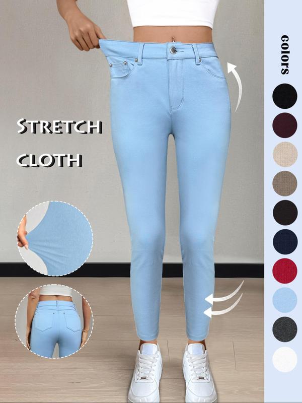 Legging uni à poches et boutons pour femme, pantalon moulant décontracté et confortable pour le yoga et la gym, bas pour femme pour l'automne et l'hiver, T-Chic