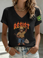 V-Neck Retro Resist Save The Forest Service Print T-Shirt