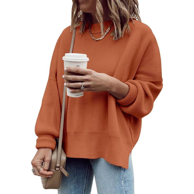 Pull Tunique Oversize Femme, Ample, Manches Longues, Tricot Côtelé, Fentes Latérales