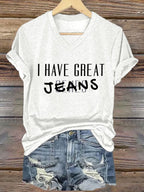 🔥Compra 3 e ottieni il 15% di sconto🔥T-Shirt vintage con scollo a V e stampa "I Have Great Jeans Genes"