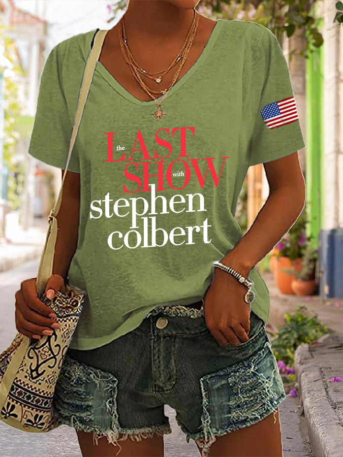 T-shirt con stampa Last Show retrò e scollo a V