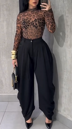 Ensemble pantalon et haut imprimé à col rond pour femme - Style décontracté et élégant