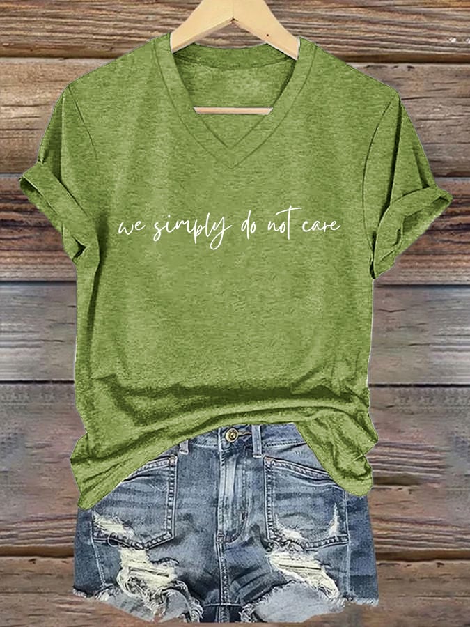 V-Neck Retro Funny We Simply Do Not Care Menopause Perimenopause Print T-Shirt