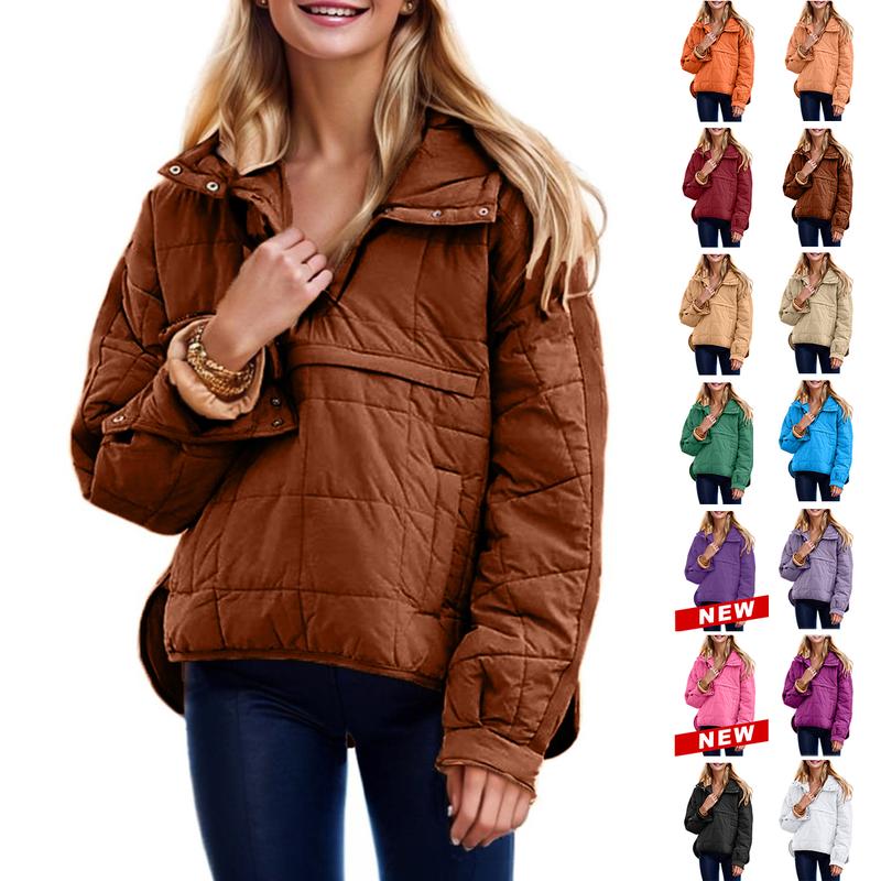 Veste doudoune oversize matelassée à capuche chauve-souris pour femme, pull à manches longues léger et chaud avec grande poche poitrine