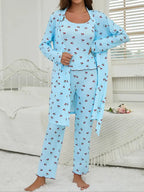 Ensemble nuisette et pantalon à bretelles pour femme à imprimé cerises