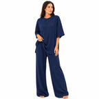 Ensemble Chic Femme Texturé – T-shirt & Pantalon Fluide