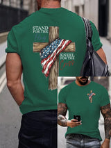 Men's Stand For The Flag Kneel For The Cross Printed Casual T-Shirt