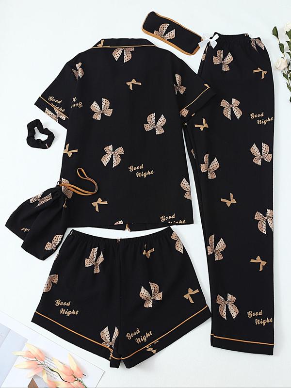 Ensemble de pyjama pour femme avec haut, short, pantalon et accessoires imprimés, ensemble de pyjama décontracté et confortable, vêtements de nuit pour femmes pour toutes les saisons