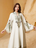 Abito lungo elegante da donna, vestibilità ampia con stampa etnica, design con lacci, adatto a tutte le stagioni, perfetto per serate ed eventi speciali