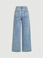 Jean élégant taille haute coupe large pour femme, tissu tissé ajusté, orné de strass, pantalon mode toutes saisons