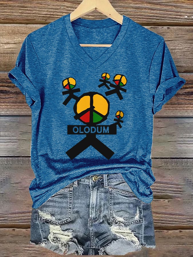 T-shirt scollo a V con stampa artistica da donna Superstar