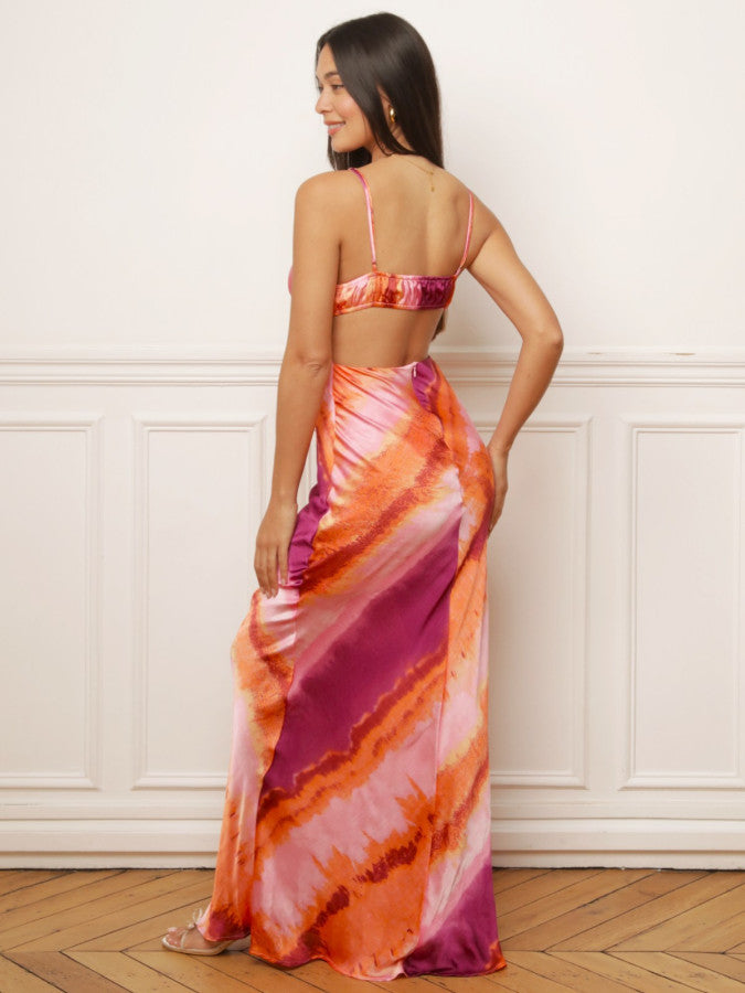 Satin-effect ombré backless dress