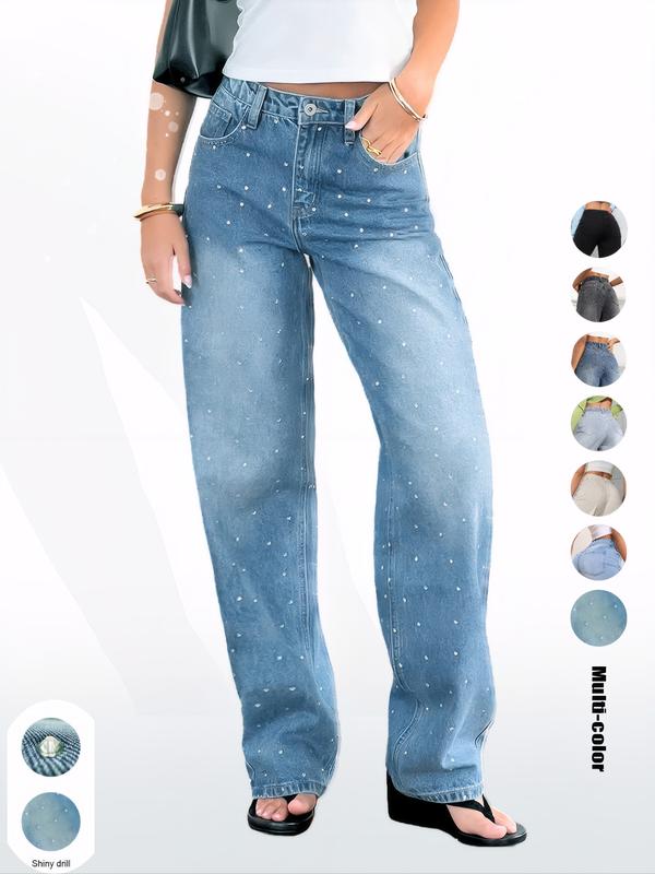 Jean en jean avec poches et taille élastique pour femme, pantalon décontracté et confortable pour toutes les saisons, parfait pour toute occasion décontractée, vêtement en jean